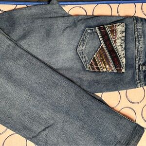 Embellished Pocket Straight Leg Jeans - Blue